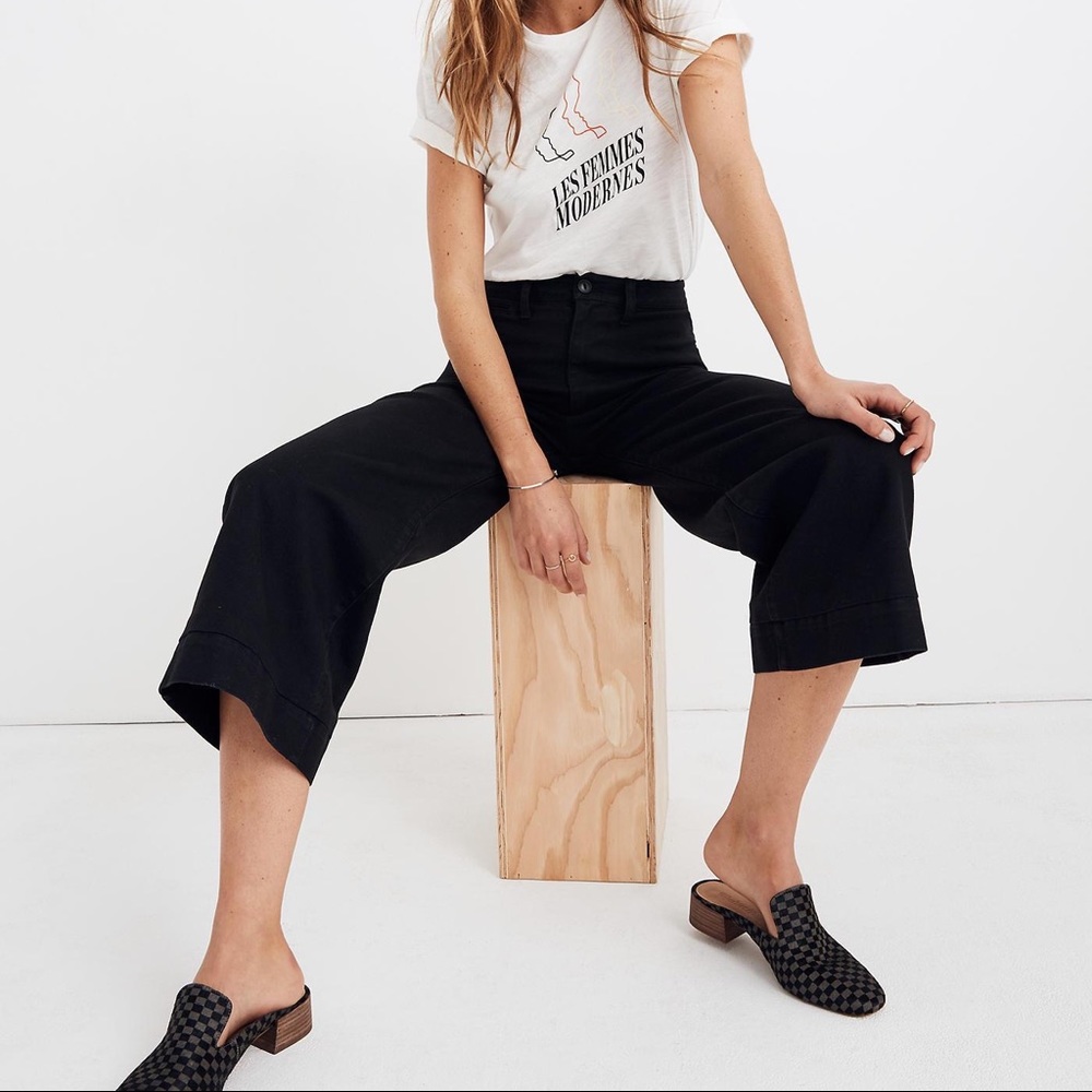 Madewell wide leg crop pants 32T Black MINT condition